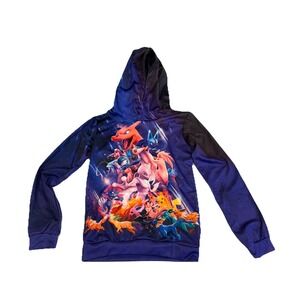 Kids Pokemon Graphic Hoodie All Over Print Long Sleeve Pullover Youth Size Large